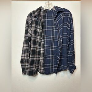 Nasty Gal, US size 4, two-toned (dark grey/navy blue) plaid long sleeve shirt